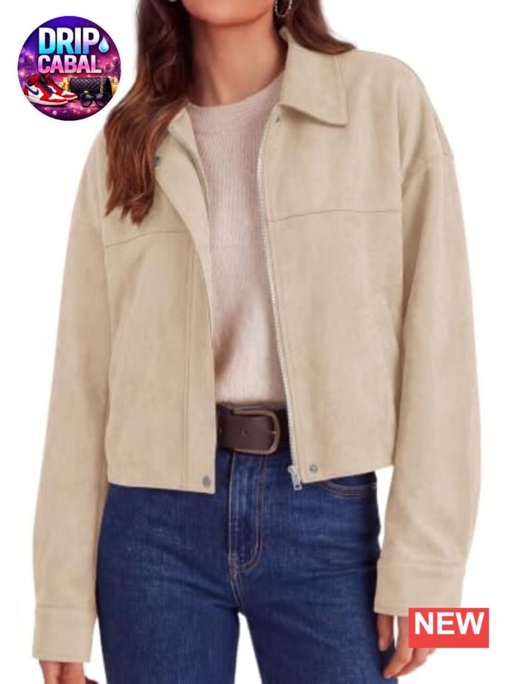 Faux Suede Cropped Zip Up Fall Jacket Lapel Collar Pockets